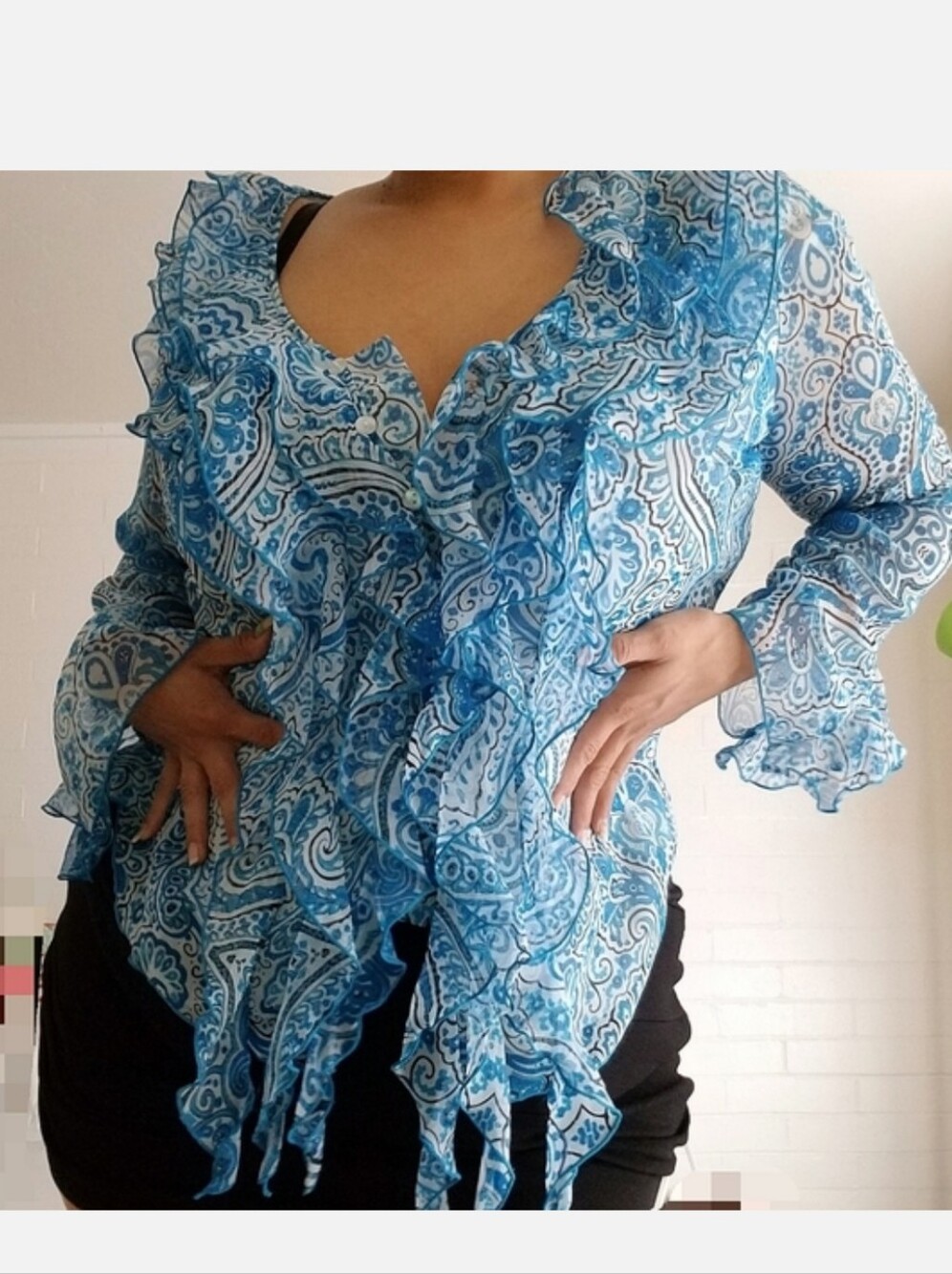 Vintage Blue And White Silk Ruffle Fairy Top